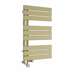 Kristiansund 824 x 500mm Dual Fuel Brushed Brass Thermostatic Touch Control Electric Heated Towel Rail