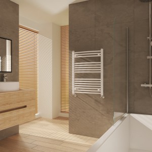 Fjord 800 x 600mm Curved White Heated Towel Rail