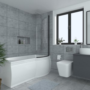 Borrowdale - 1400mm P Shape Bath Screen - Black