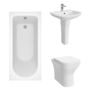 Feel Curved Modern Bathroom Suite with Back to Wall Toilet and Essential Single Ended Bath - 1500 x 700mm
