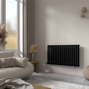 Norden 600 x 1004mm Black Horizontal Oval Tube Wifi Electric Radiator - 800W