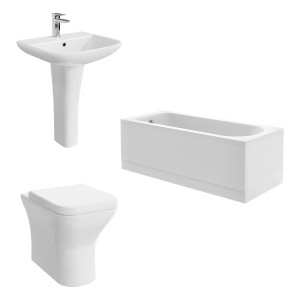 Feel Curved Modern Bathroom Suite with Back to Wall Toilet and Essential Single Ended Bath 1600 x 700mm - Front & End Bath Panel Included