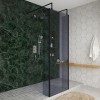 Wasdale 700mm Black Smoked Walk Through Wet Room Screen with 215mm Hinged Return Screens & L- Shape Support Arms
