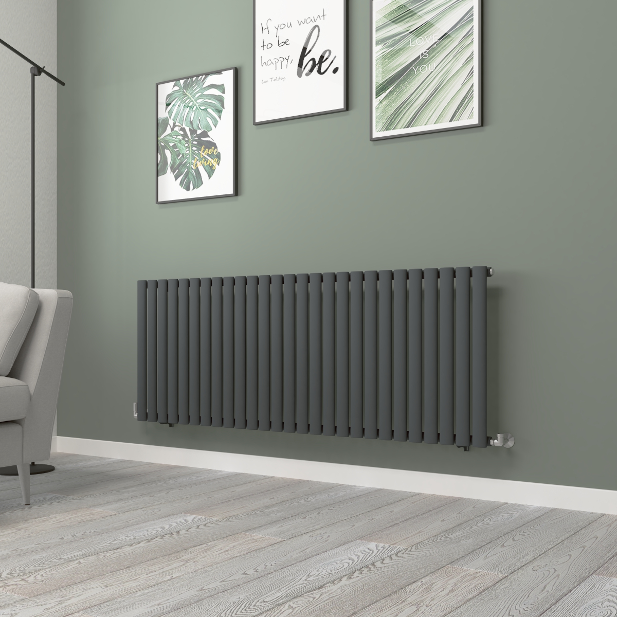 Norden 600 x 1594mm Anthracite Single Horizontal Oval Tube Designer Radiator