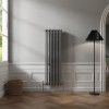 Bern 1500 x 470mm Black Silver Triple Column Vertical Traditional Radiator