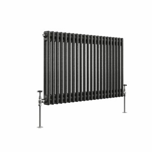 Bern 600 x 1010mm Black Silver Double Column Horizontal Traditional Radiator