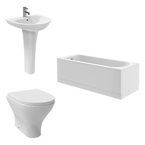 Fresh Curved Modern Bathroom Suite with Back to Wall Toilet and Essential Single Ended Bath - 1700 x 700mm - Front & End Bath Panel Included