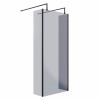 Wasdale 900mm Black Smoked Walk Through Wet Room Screen with 300mm Hinged Return Screen & L- Shape Support Arms 