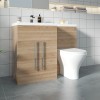Calm Light Oak Left Hand Combination Vanity Unit Basin L Shape with Back to Wall Fresh Curved Toilet & Soft Close Seat & Concealed Cistern - 1100mm