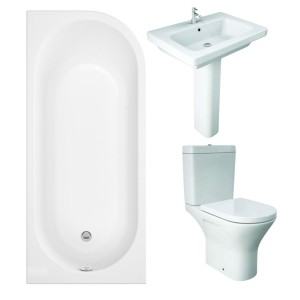 RAK Resort Mini Open Back Toilet with 650mm Basin Modern Bathroom Suite with J-Shape Bath - Left Handed - 1700mm