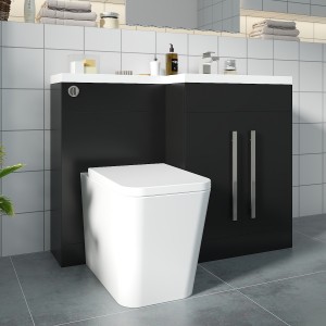 Calm Matt Black Right Hand Combination Vanity Unit Basin L Shape with Back to Wall Cordoba Square Toilet & Soft Close Seat & Concealed Cistern - 1100mm