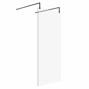 Wasdale 900mm Black Walk Through Wet Room Screen With L-Shape Support Arms