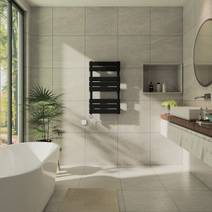 Juva 800 x 600mm Satin Black Flat Panel Thermostatic Touch Control Electric Heated Towel Rail