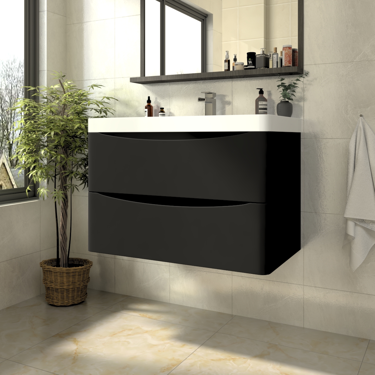 Avon Black Wall Hung Basin Drawer Vanity Unit - 800mm