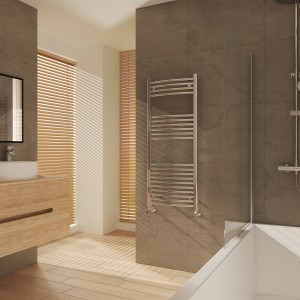 Fjord 1200 x 500mm Curved Chrome Heated Towel Rail