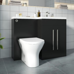 Calm Matt Black Right Hand Combination Vanity Unit Basin L Shape with Back to Wall RAK Resort Toilet & Soft Close Seat & Concealed Cistern - 1100mm