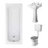 Wellington Low Level Comfort Height Toilet with Grey Seat & 500mm 2 Tap Hole Basin with 1700 x 700mm Traditional Straight Bath Single Ended