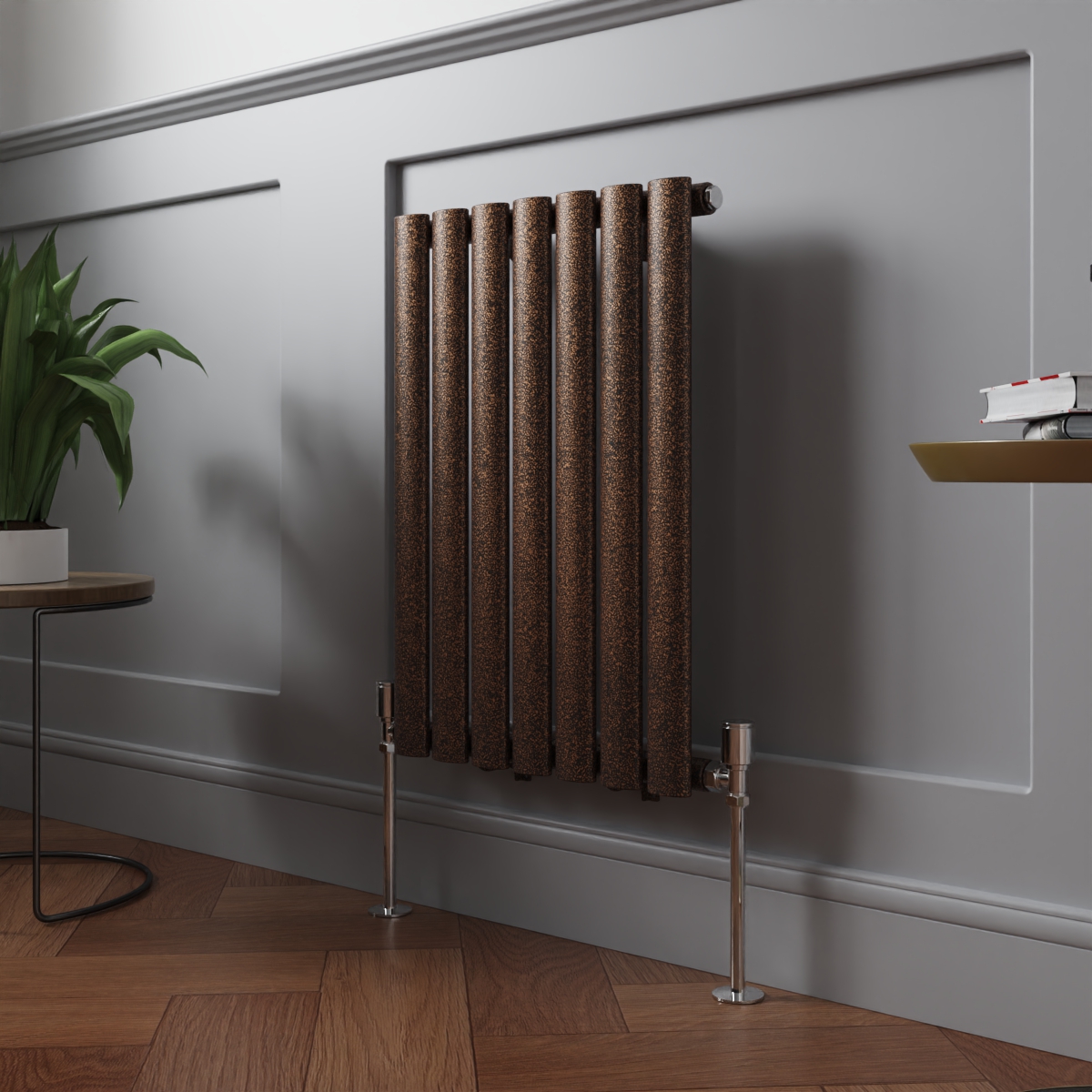 Norden 600 x 414mm Black Copper Single Horizontal Oval Column Designer Radiator