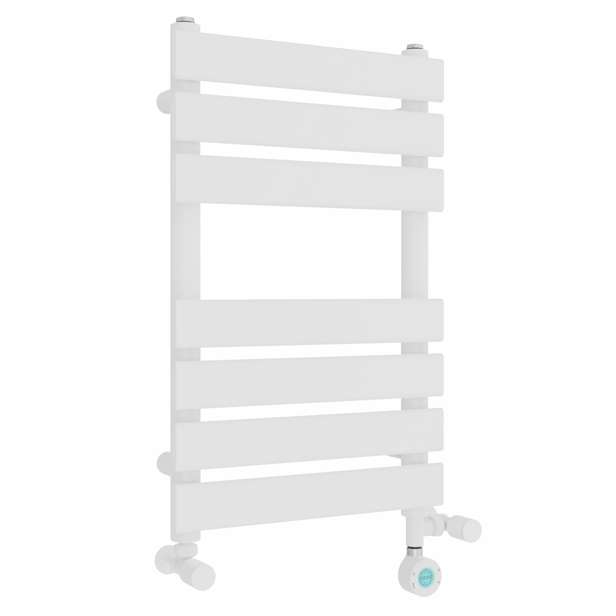 Juva 650 x 400mm Dual Fuel White Flat Panel Thermostatic Touch Control Wifi Electric Heated Towel Rail