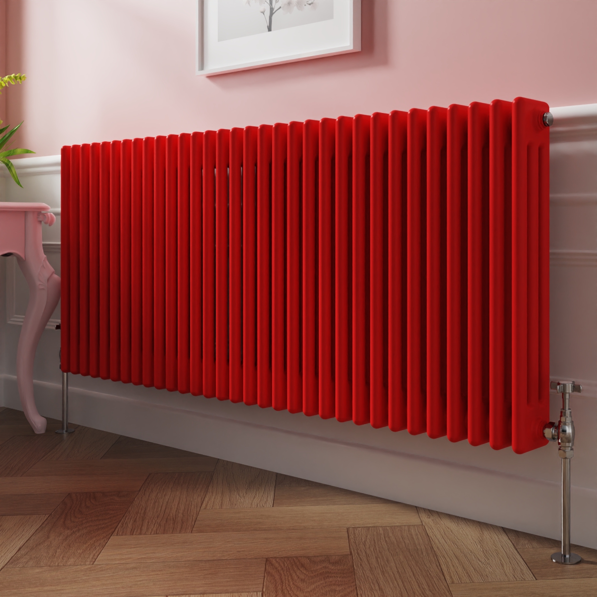 Bern 600 x 1460mm Traditional Signal Red Triple Horizontal Column Radiator