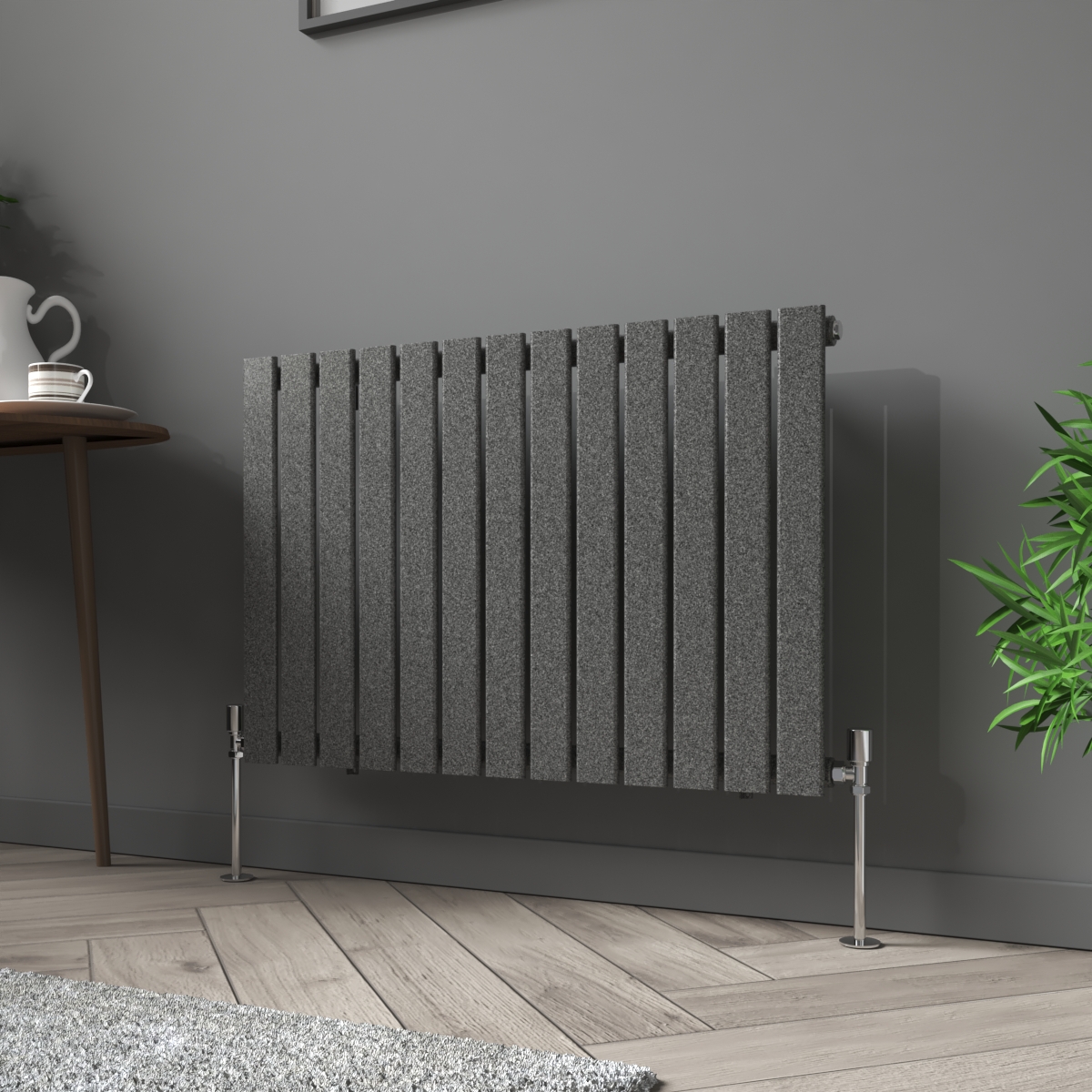 Karlstad 600 x 886mm Black Silver Single Horizontal Flat Panel Designer Radiator