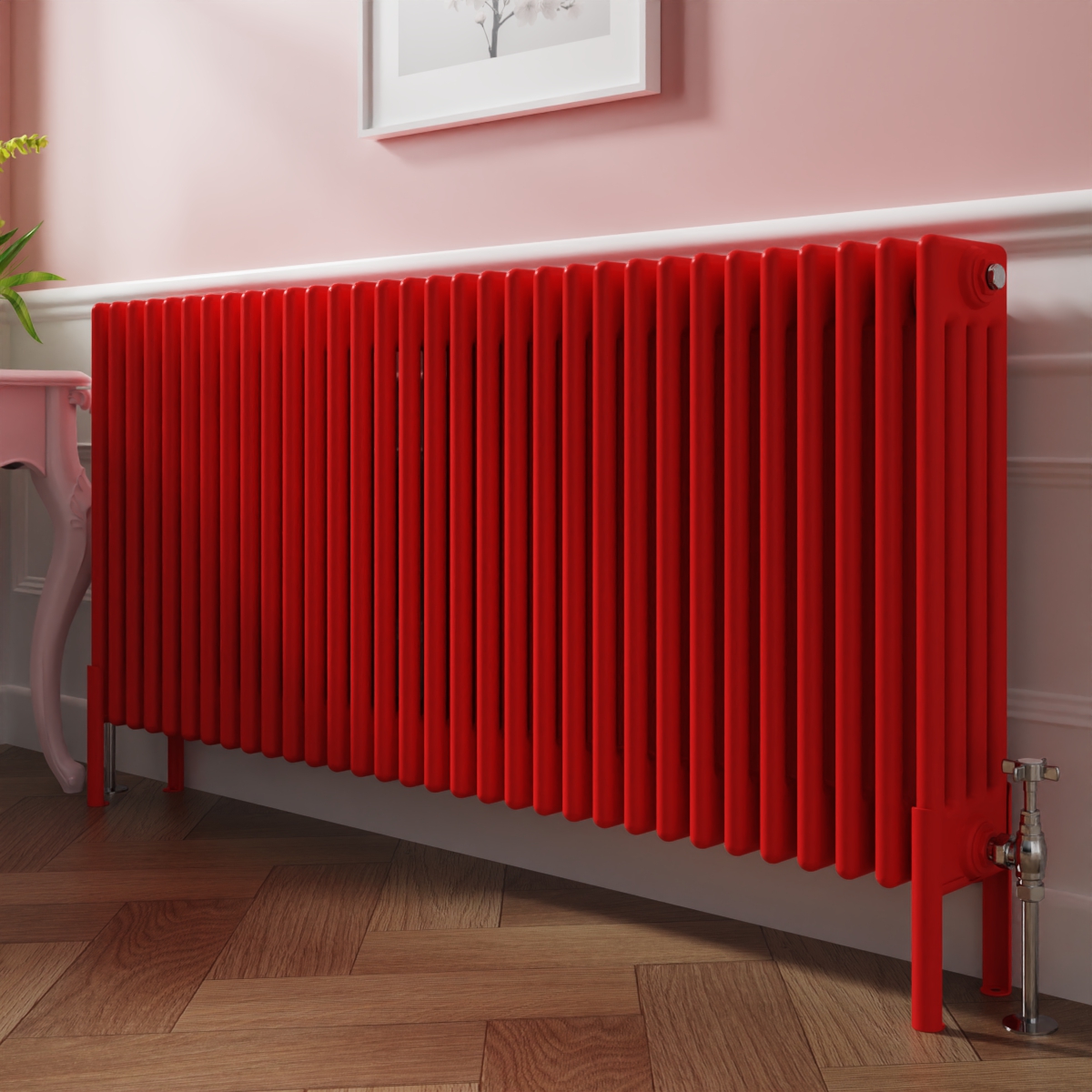Bern 600 x 1460mm Traditional Signal Red Horizontal Four Column Radiator