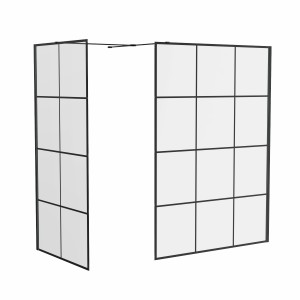 Wasdale 1400mm Wet Room Screen with 900mm Wet Room Screen - Black Grid