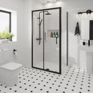 Ennerdale 1000mm Sliding Door with 900mm Side Panel - Black