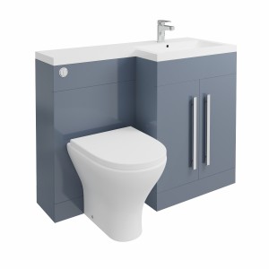 Calm Gloss Grey Right Hand Combination Vanity Unit Basin L Shape with Back to Wall Fresh Curved Toilet & Soft Close Seat & Concealed Cistern - 1100mm