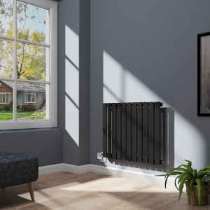 Karlstad 600 x 750mm Black Flat Panel Horizontal Wifi Electric Radiator - 800W