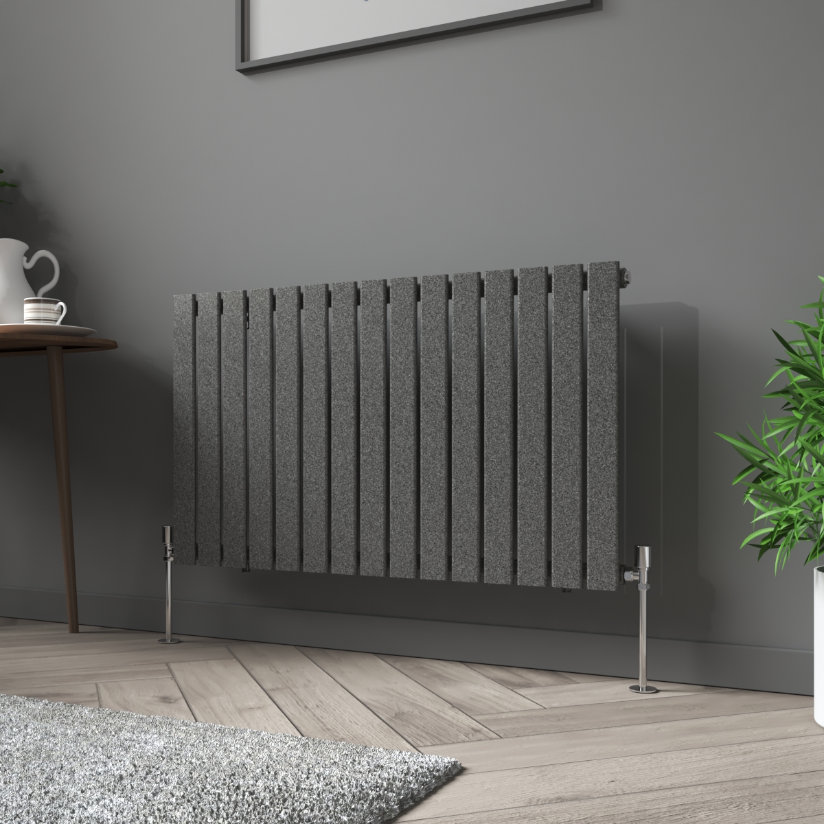 Karlstad 600 x 1022mm Black Silver Single Horizontal Flat Panel Designer Radiator