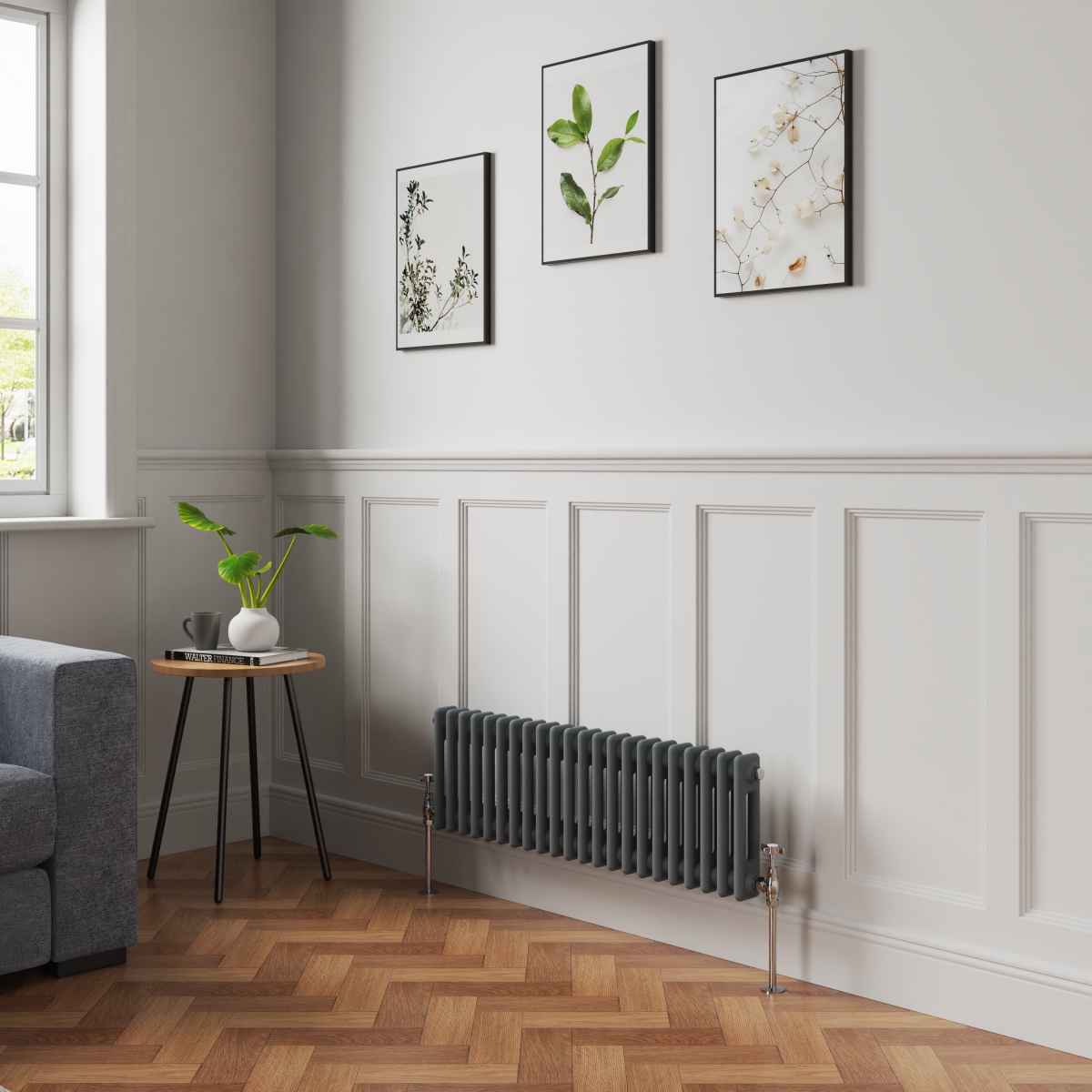 Bern 300 x 1010mm Anthracite Double Column Horizontal Traditional Radiator