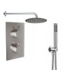 Thurso Chrome Twin Round Handle Concealed Valve Built in Diverter with 300mm Round Shower Head and Hand Shower (2 Outlet)