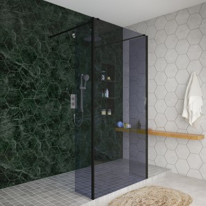 Wasdale 1000mm Black Smoked Walk Through Wet Room Screen with 300mm Hinged Return Screens