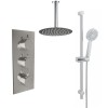 Thurso Chrome Triple Round Handle Concealed Valve with 400mm Round Shower Head, Ceiling Arm and Chrome Riser Rail Kit (2 Outlet)