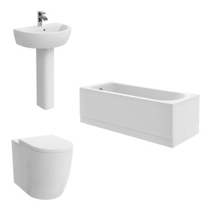 Cordoba Modern Bathroom Suite with Back to Wall Toilet and Essential Single Ended Bath - 1700 x 700mm - Front & End Bath Panel Included
