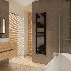 Fjord 1600 x 400mm Curved Black Heated Towel Rail