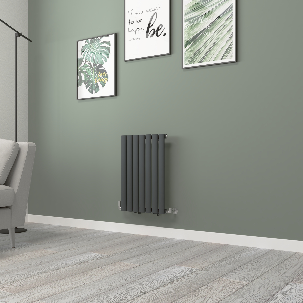 Norden 600 x 414mm Anthracite Single Horizontal Oval Tube Designer Radiator