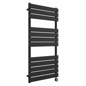 Juva 1200 x 600mm Satin Black Flat Panel Thermostatic Touch Control Wifi Electric Heated Towel Rail