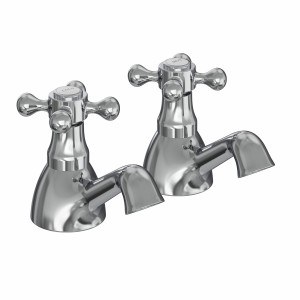 Abbey Traditional Crosshead Bath Pillar Taps - Chrome and White