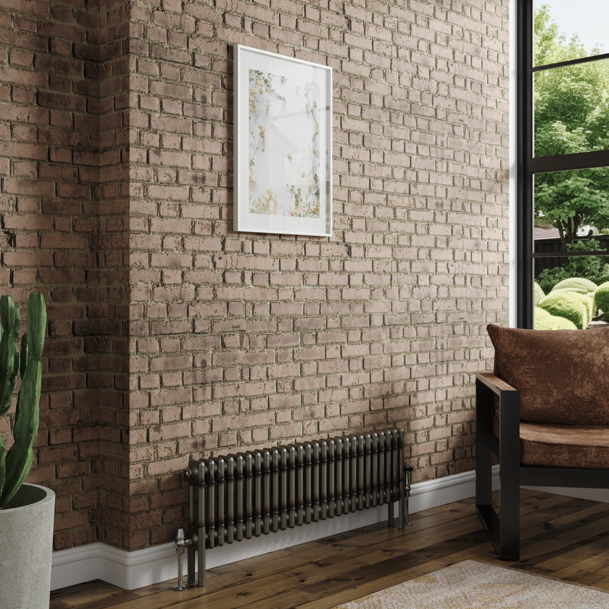 Bern 300 x 1190mm Raw Metal Double Column Horizontal Traditional Radiator