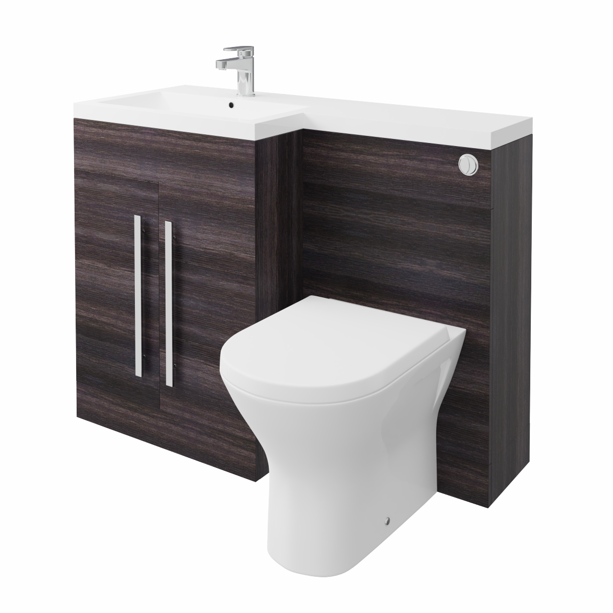 Calm Grey Left Hand Combination Vanity Unit with Rak-Resort Toilet & Soft Close Seat & Concealed Cistern - 1100mm