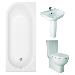 RAK Tonique Close Coupled Closed Back Modern Bathroom Suite with J-Shape Bath - Right Handed - 1700mm