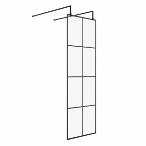 Wasdale 700mm Black Grid Walk Through Wet Room Screen With L-Shape Support Arms