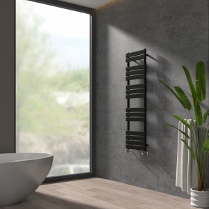 Juva 1600 x 450mm Satin Black Flat Panel Heated Towel Rail
