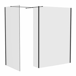 Wasdale 1100mm Wet Room Screen, 760mm Wet Room Screen with 300mm Wet Room Return Screen - Black