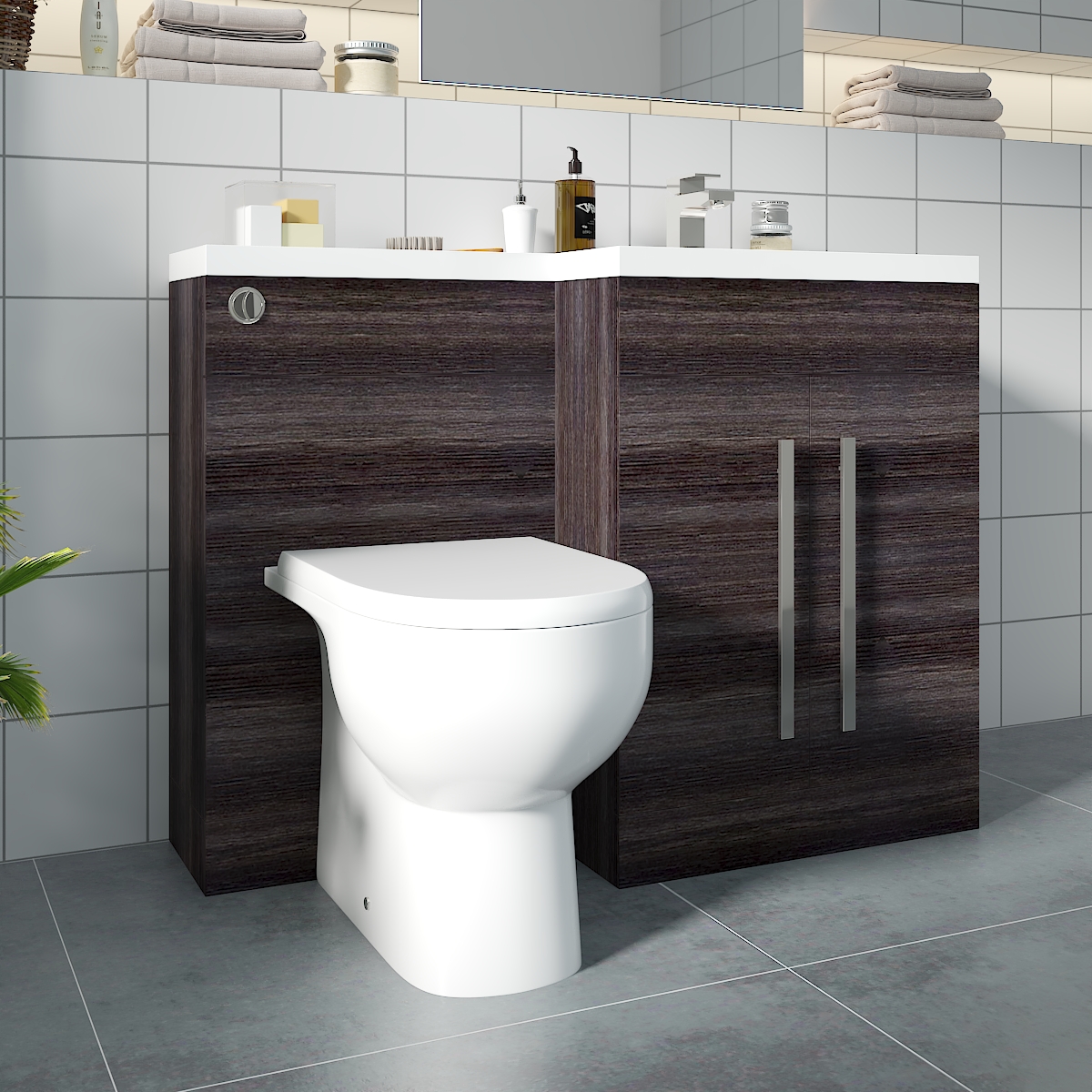 Calm Grey Right Hand Combination Vanity Unit with RAK-Tonique Toilet & Soft Close Seat & Concealed Cistern - 1100mm