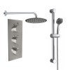 Thurso Chrome Triple Round Handle Concealed Valve with 400mm Round Shower Head and Riser Rail Kit (2 Outlet)