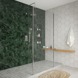 Wasdale 1000mm Chrome Walk Through Wet Room Screen with 215mm Hinged Return Screens & L- Shape Support Arms