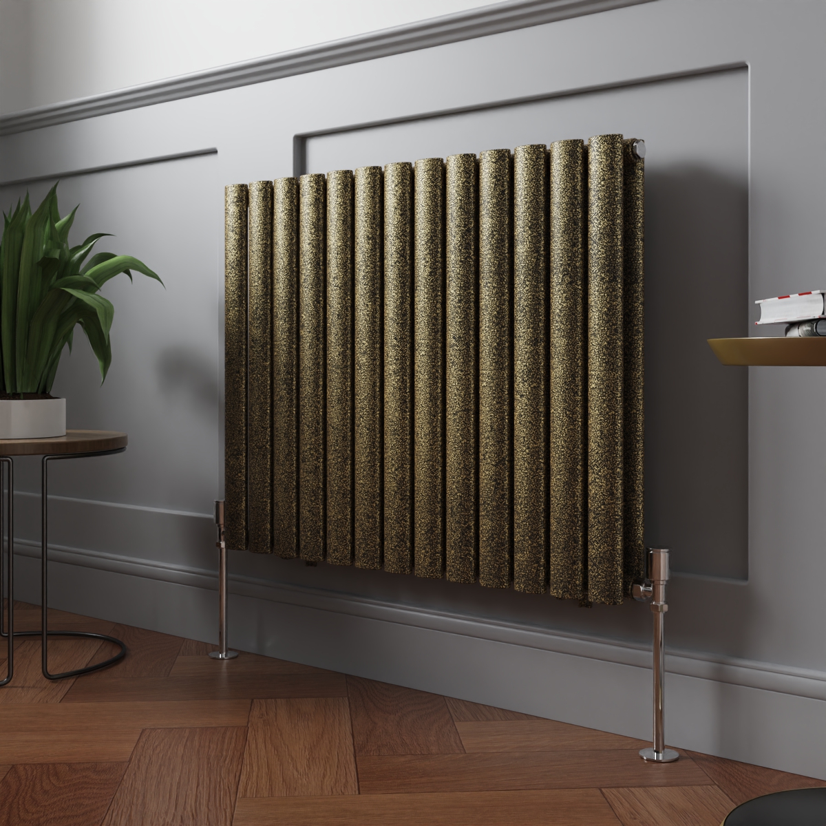 Norden 600 x 768mm Black Gold Double Horizontal Oval Column Designer Radiator